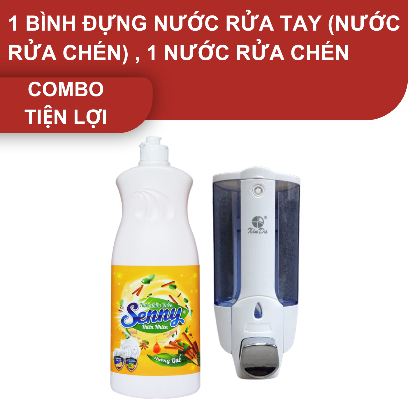 Combo tiện lợi nhà bếp: 1 bình đựng nước rửa tay (nước rửa chén) và 1 nước rửa chén