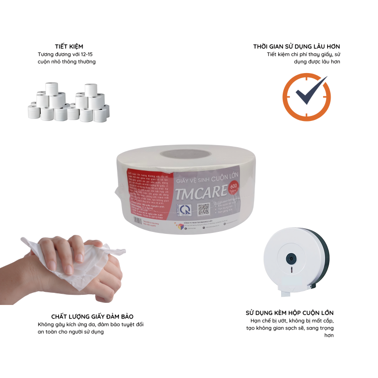 


																																														 COMBO 10 cuộn giấy vệ sinh công nghiệp TMCARE Đỏ 500gr 