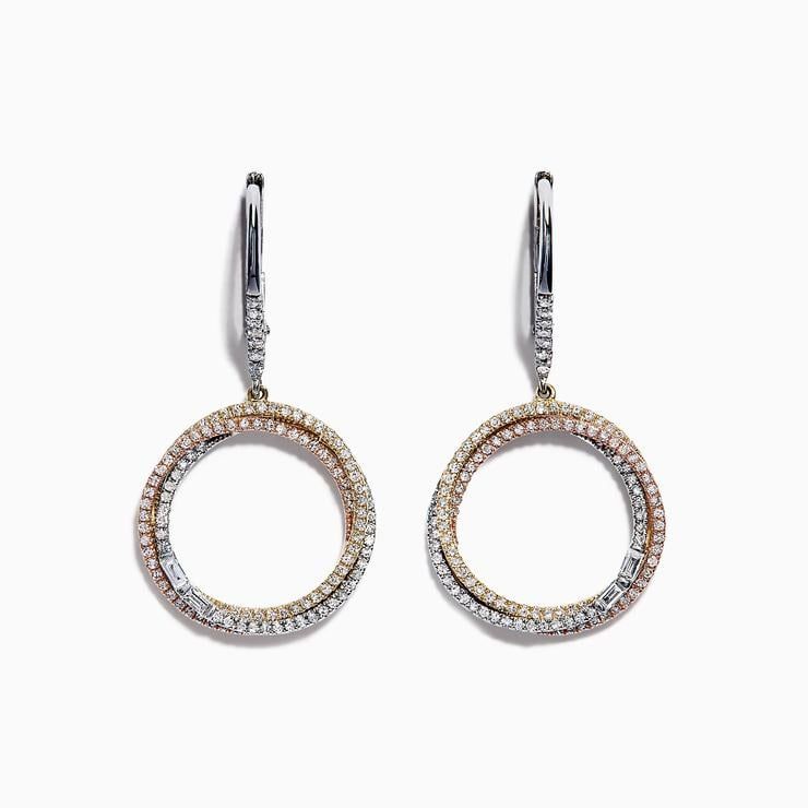 Tri Color Gold Diamond Drop Earrings