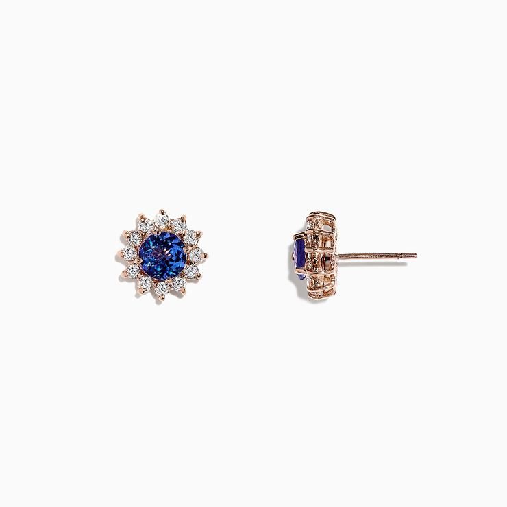 Rose Gold Tanzanite and Diamond Earrings