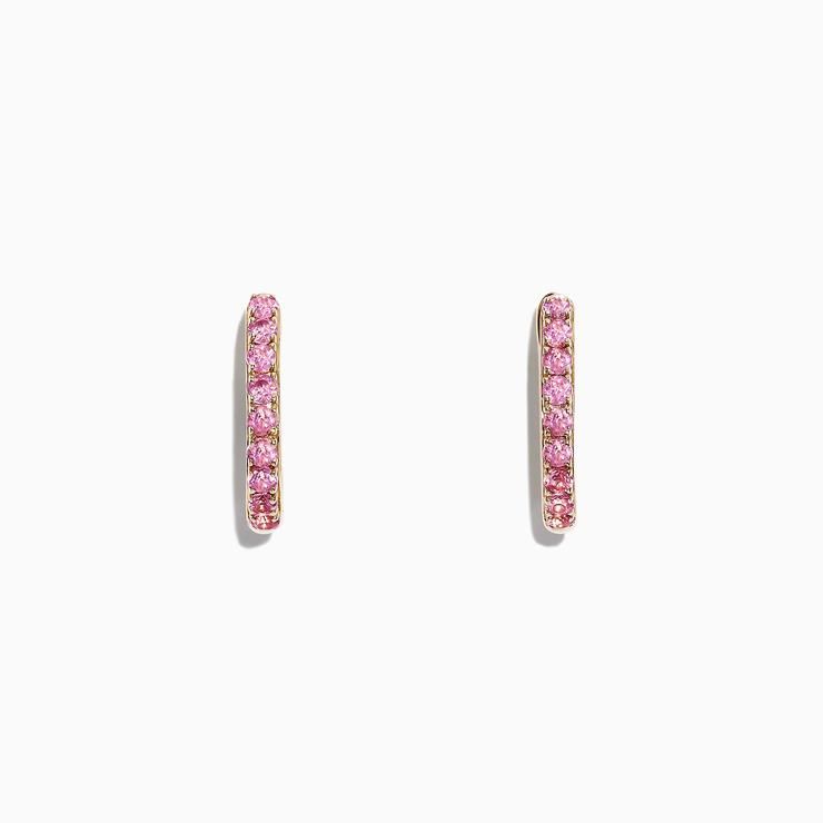 Yellow Gold Pink Sapphire Huggie Hoops Earrings