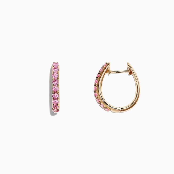 Yellow Gold Pink Sapphire Huggie Hoops Earrings