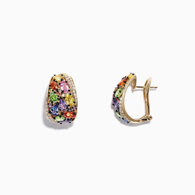 Yellow Gold Multi Sapphire & Diamond Earrings