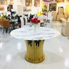 Bộ Bàn Ăn Tròn Mặt Đá Marble Cao Cấp 1m3 Trắng Vân Đá TH521 - Ghế Bọc Da Trắng B410 Alila