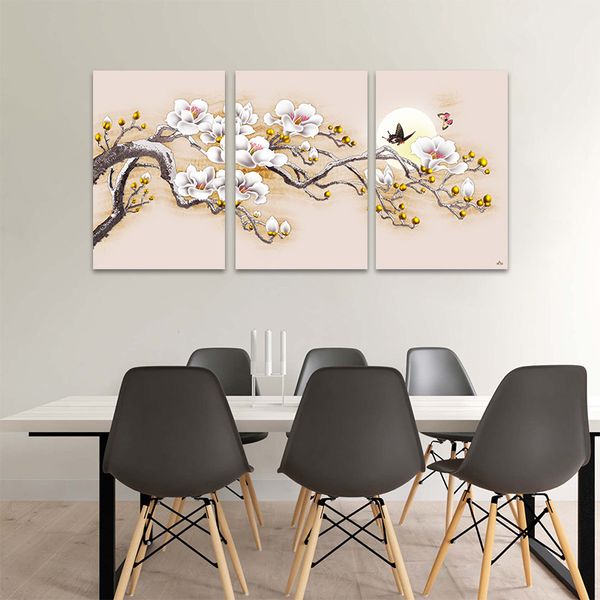 Bộ 3 Tranh Canvas Bướm Và Hoa Alila