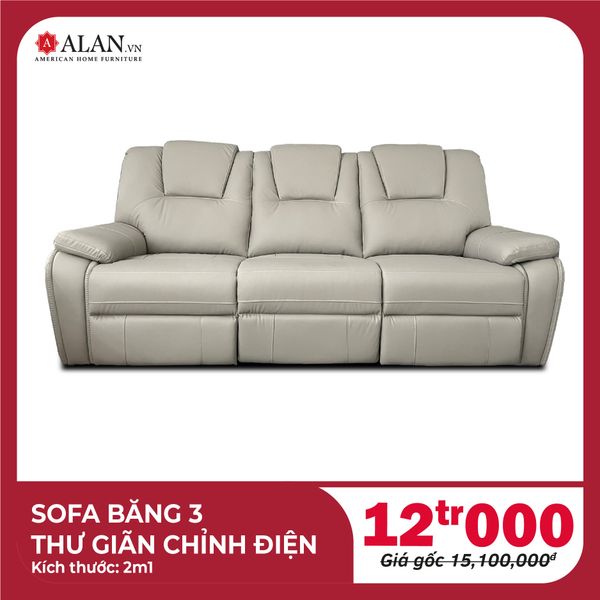 Sofa Băng 3 Thư Giãn Chỉnh Điện Màu Xám Nhạt