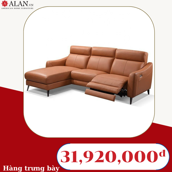 Sofa Chữ L Da Bò Thư Giãn Chỉnh Điện Màu Cam