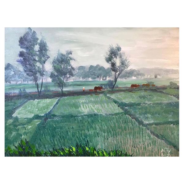 Tranh Sáng Tác - Bản Gốc - Tranh Sơn Dầu Sáng Tháng Ba Ngoại Thành (60x80cm)