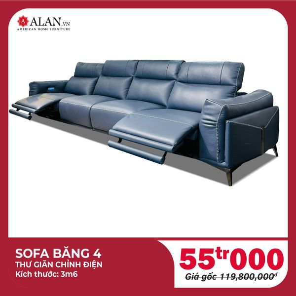 Sofa Thư Giãn Da Bò Chỉnh Điện 3m6 1927 Xanh Navy Alila  (Trưng Bày)