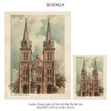 Combo 2 tranh giấy dó Nhà thờ Đức Bà Sài Gòn (khổ 30,5 x 39,5 cm và 15 x 21cm)