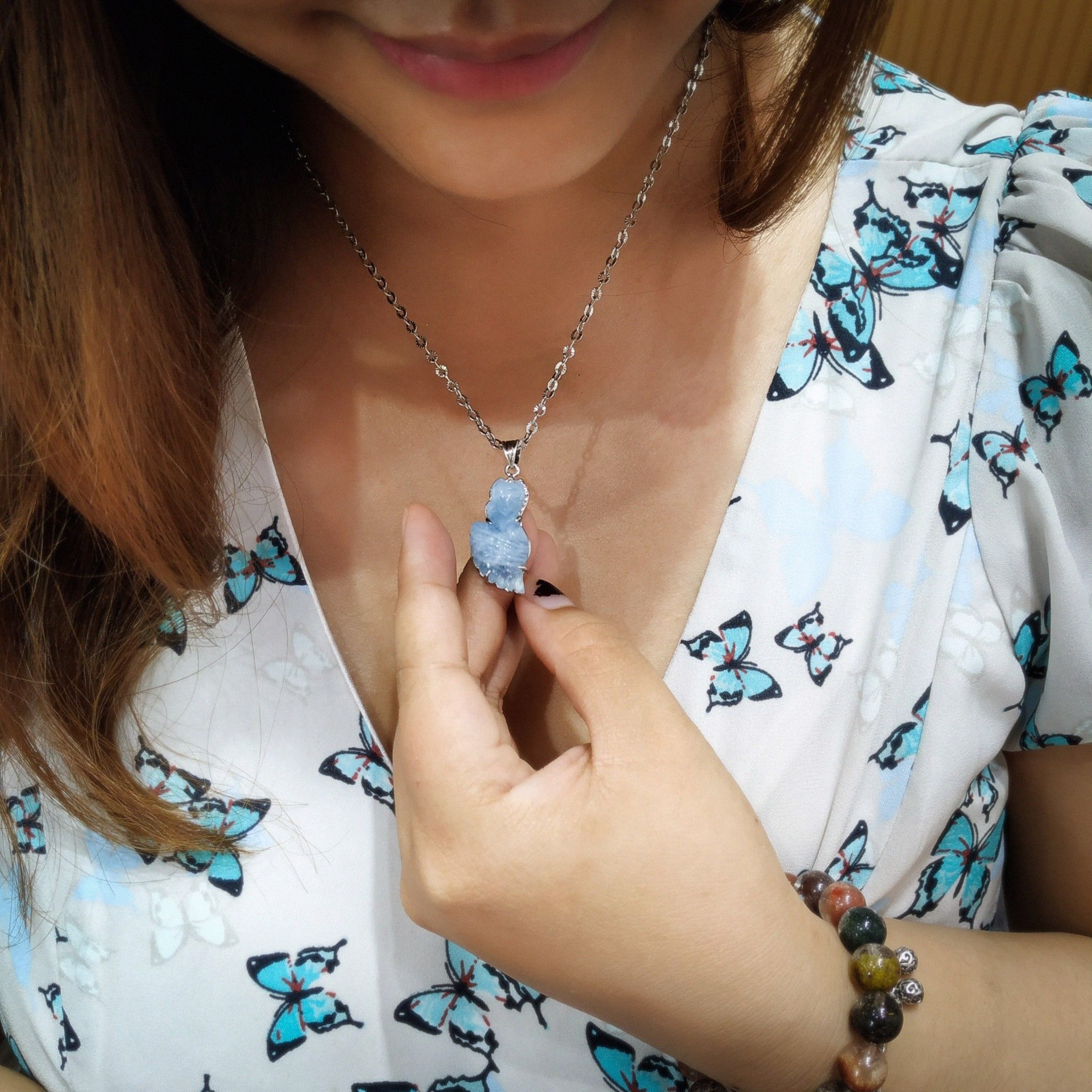 Mặt Dây Hồ Ly Aquamarine Loại AA _ Bọc Bạc