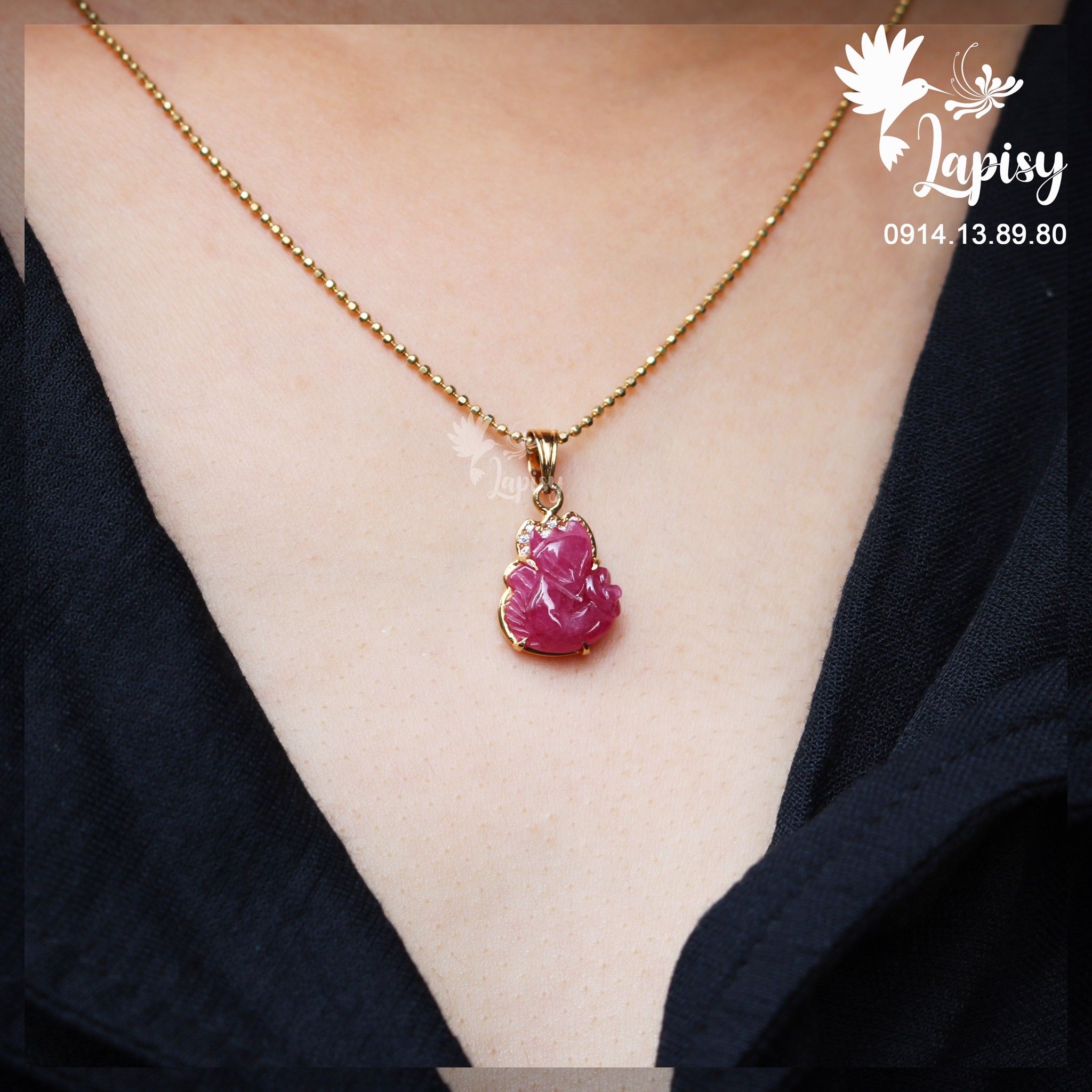 Mặt dây hồ ly ruby loại AAA _ vàng 10k