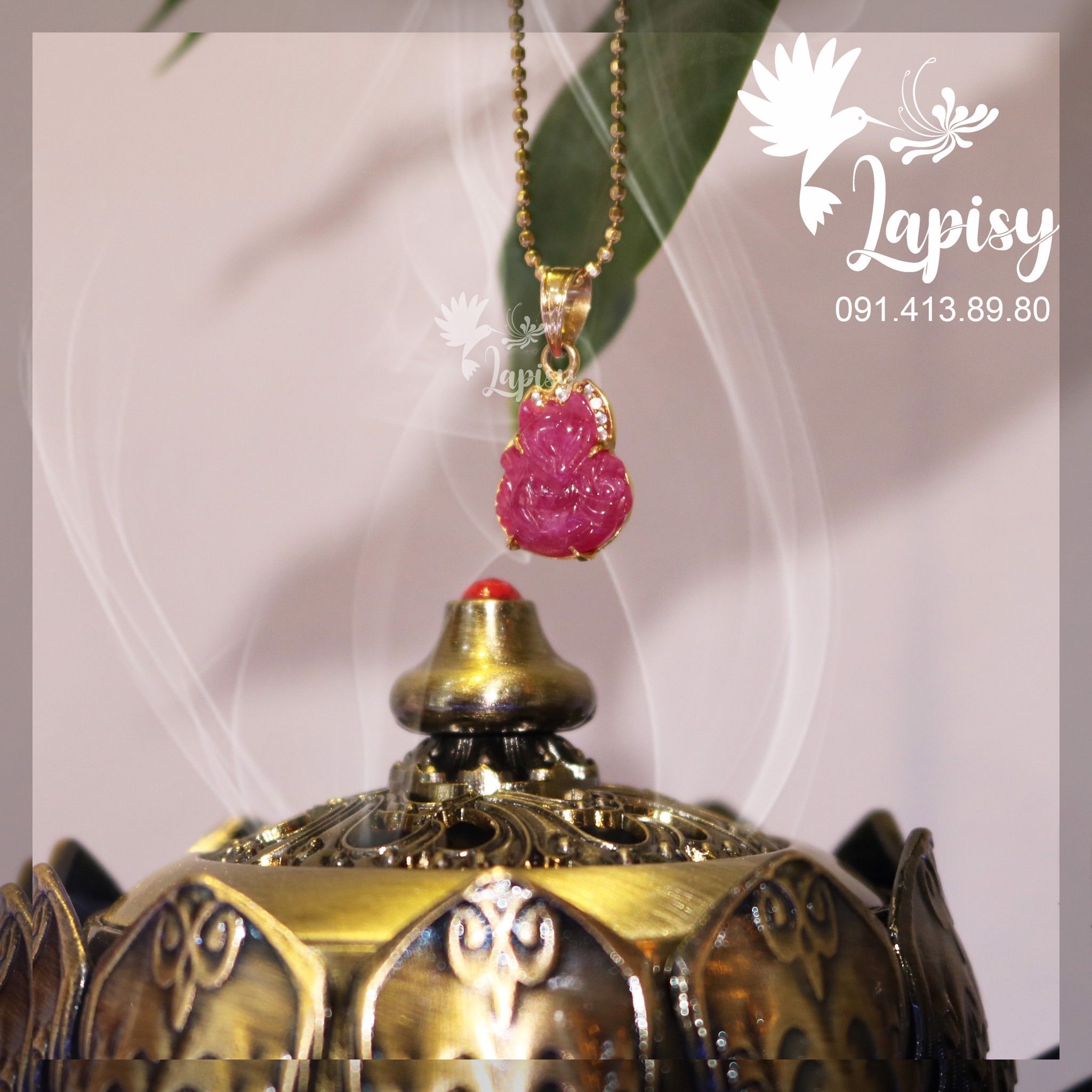 Mặt dây hồ ly ruby loại AAA _ vàng 10k