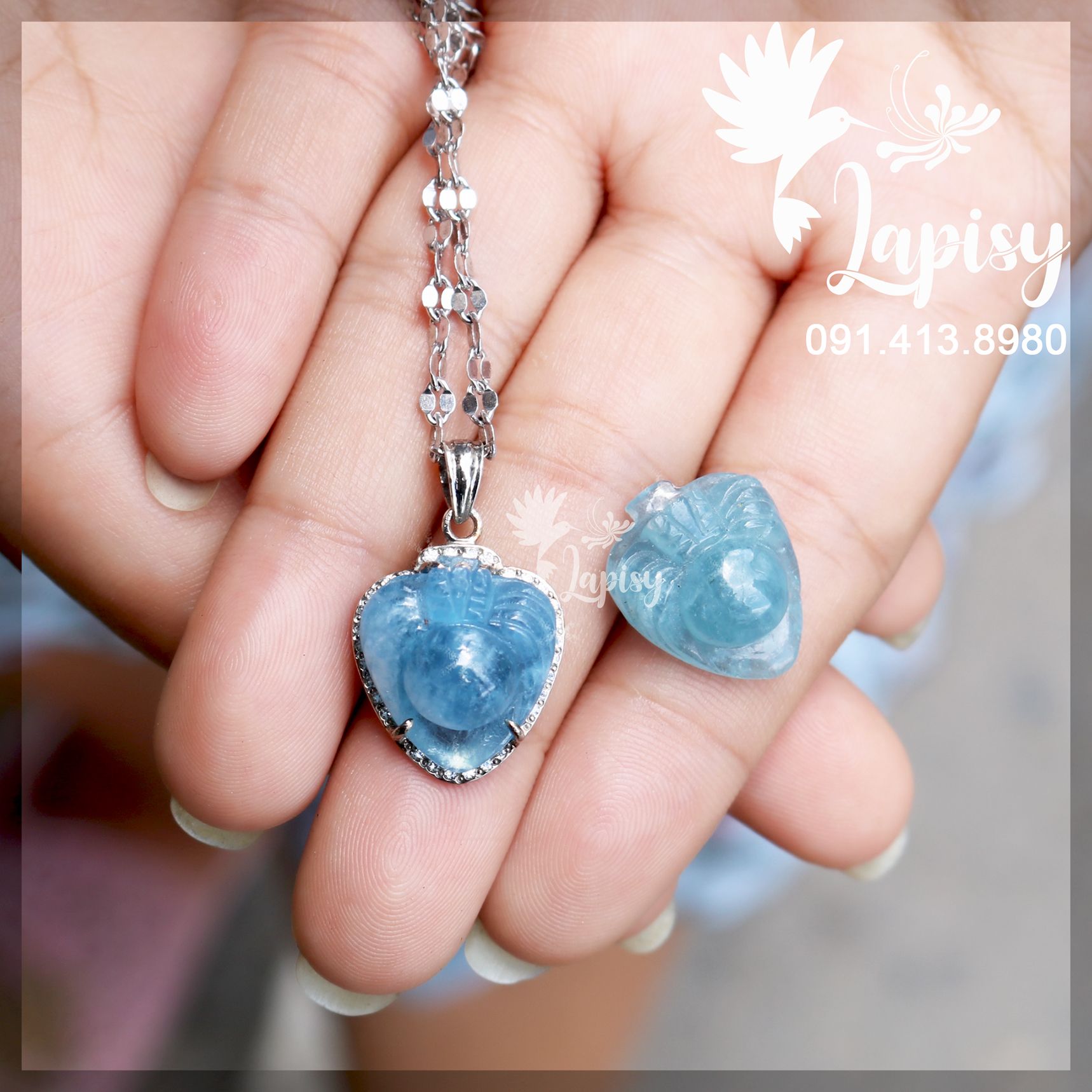 Mặt dây nhện Aquamarine loại AAA