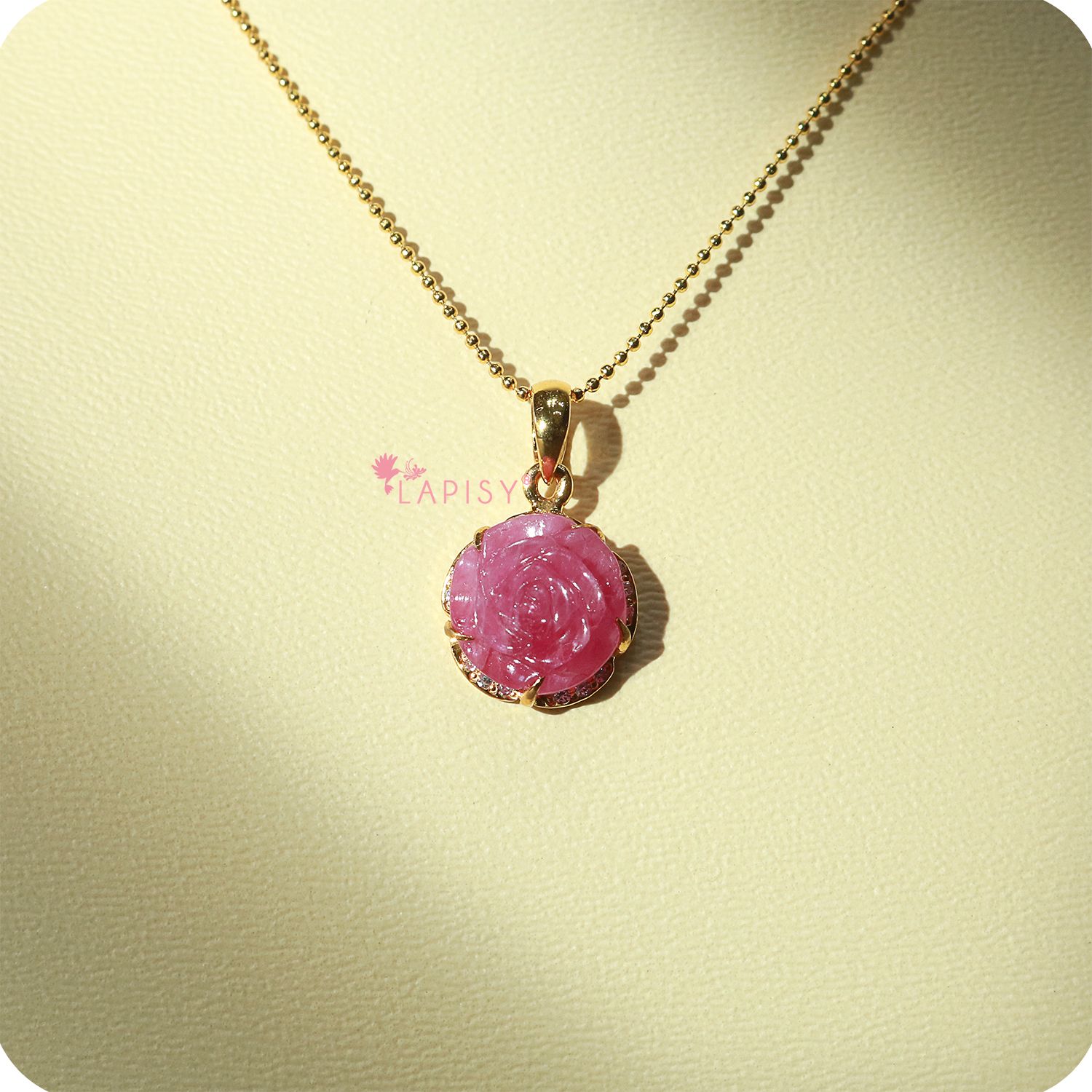 Peony Rosé - mặt dây hoa mẫu đơn Ruby
