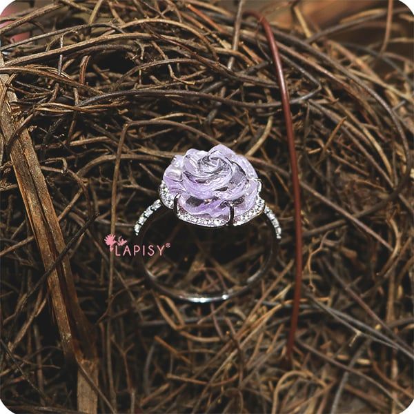 Cizza - Nhẫn hoa mẫu thạch anh tím + bạc 925