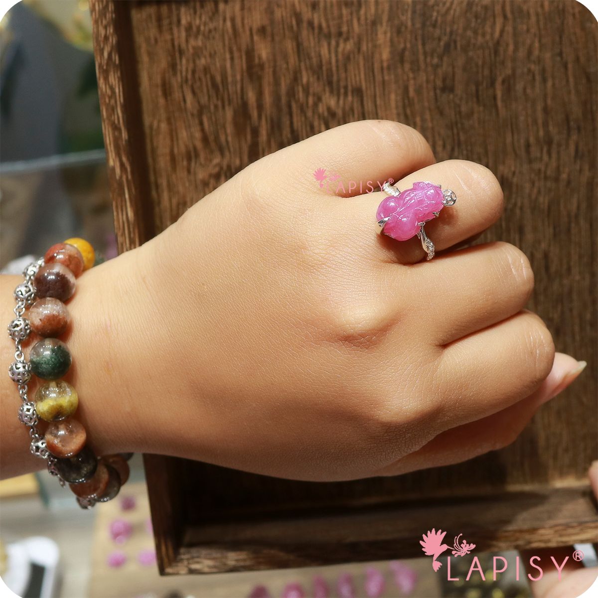 Rubies - Nhẫn Tỳ hưu Ruby + bạc 925
