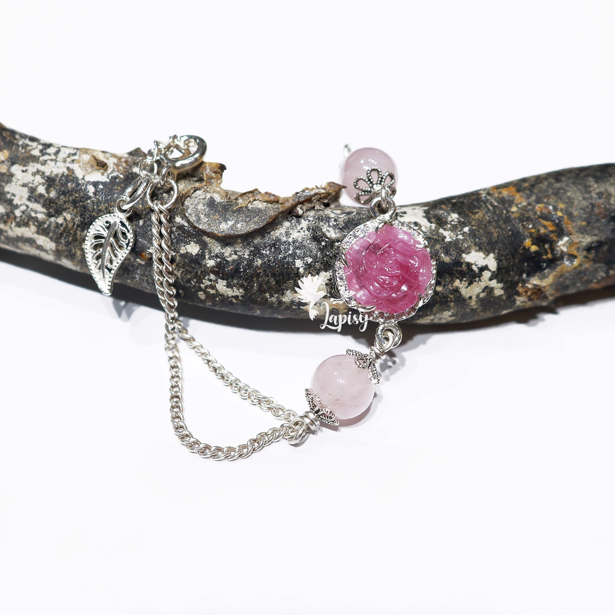 Divine - vòng hoa mẫu đơn ruby + bạc 925
