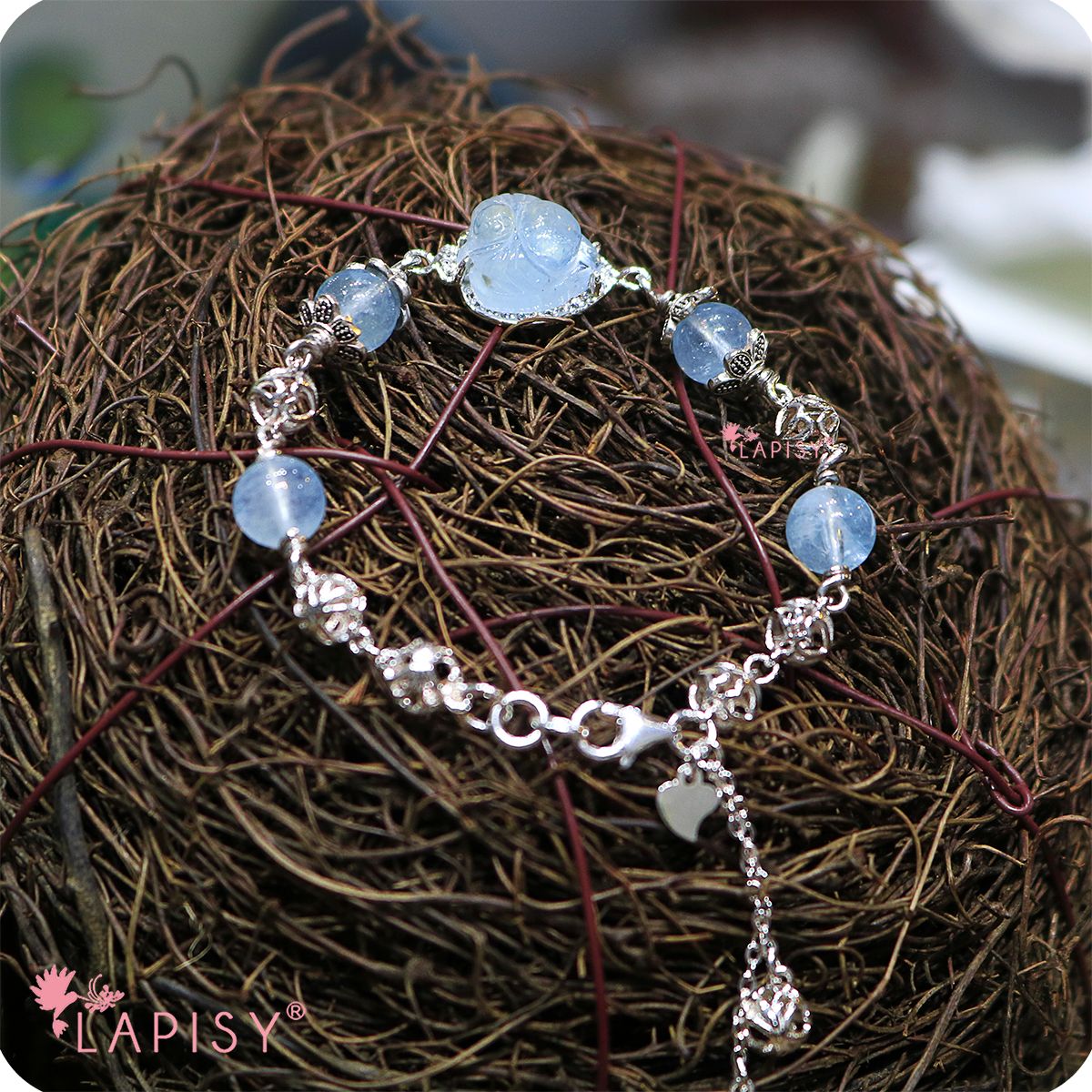 Keva (vòng tay nhện phong thuỷ aquamarine + bạc 952)