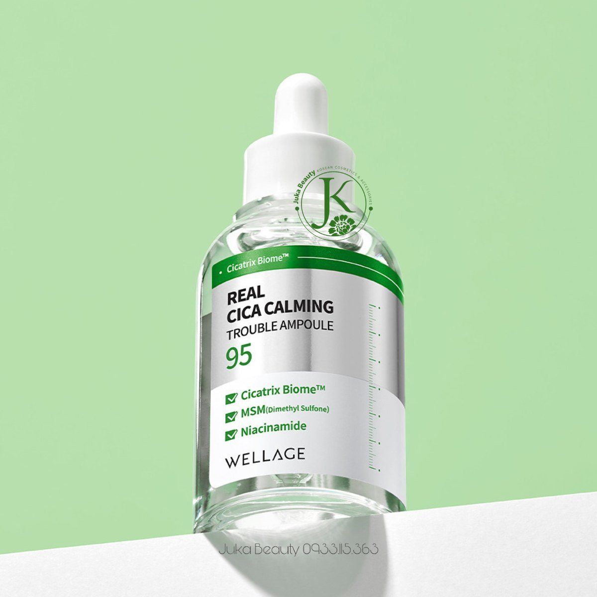 Tinh Chất Dưỡng ẩm, Phục Hồi & Dịu Da Mụn Wellage Real CICA CALMING 95 Trouble Ampoule 50ml (XANH LÁ)