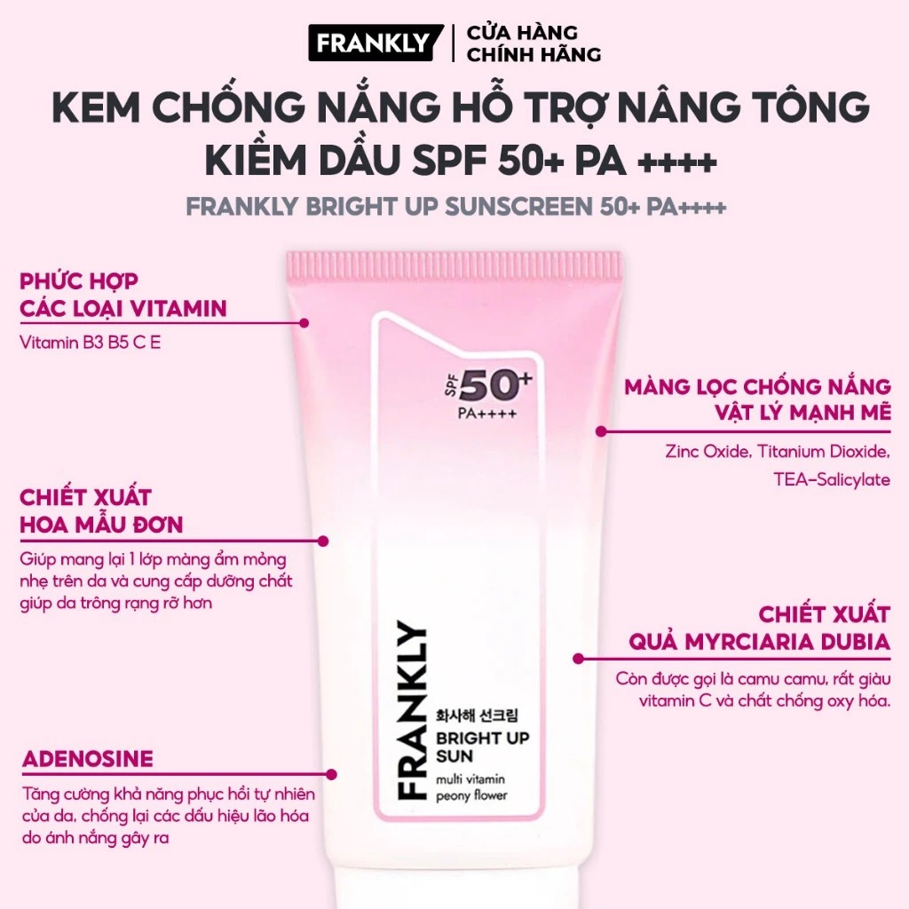 Kem Chống Nắng Nâng Tone Kiềm Dầu Frankly Bright Up Sun SPF50+ PA++++ 50ml