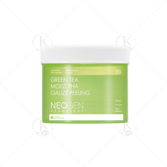 Toner Pad Trà Xanh, Tẩy Da Chết Neogen Green Tea Moist PHA Gauze Peeling 190ml (30 Miếng)