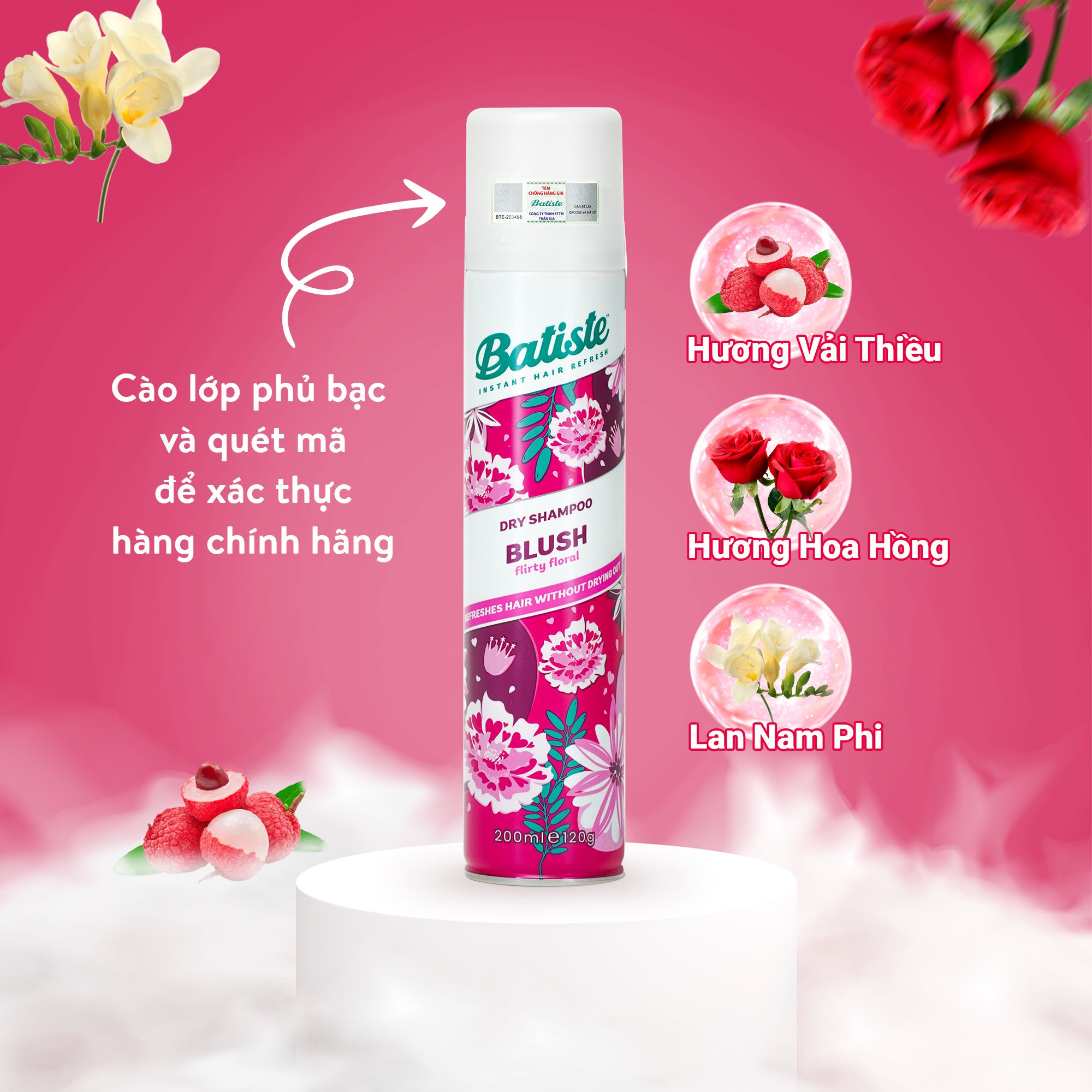 Dầu Gội Khô Sạch Tóc, Phồng Tóc Batiste Dry Shampoo 200ml
