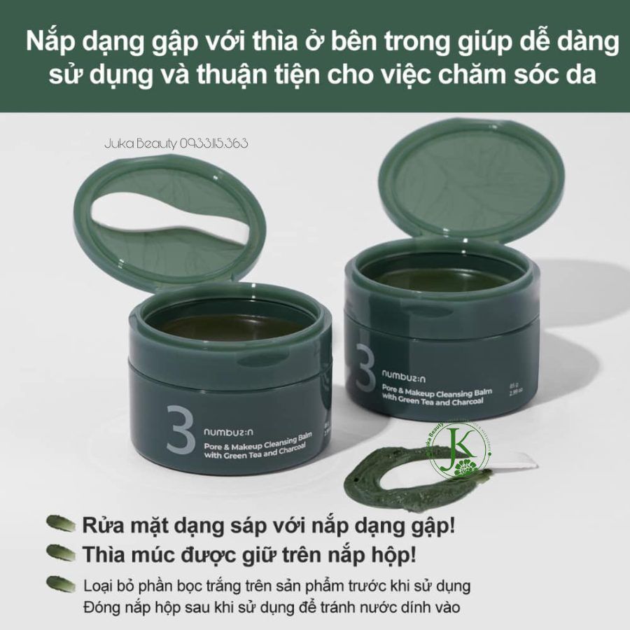 Sáp Tẩy Trang Sạch Mụn Đầu Đen Numbuzin No.3 Pore & Make Up Cleansing Balm With Green Tea And Charcoal 85g