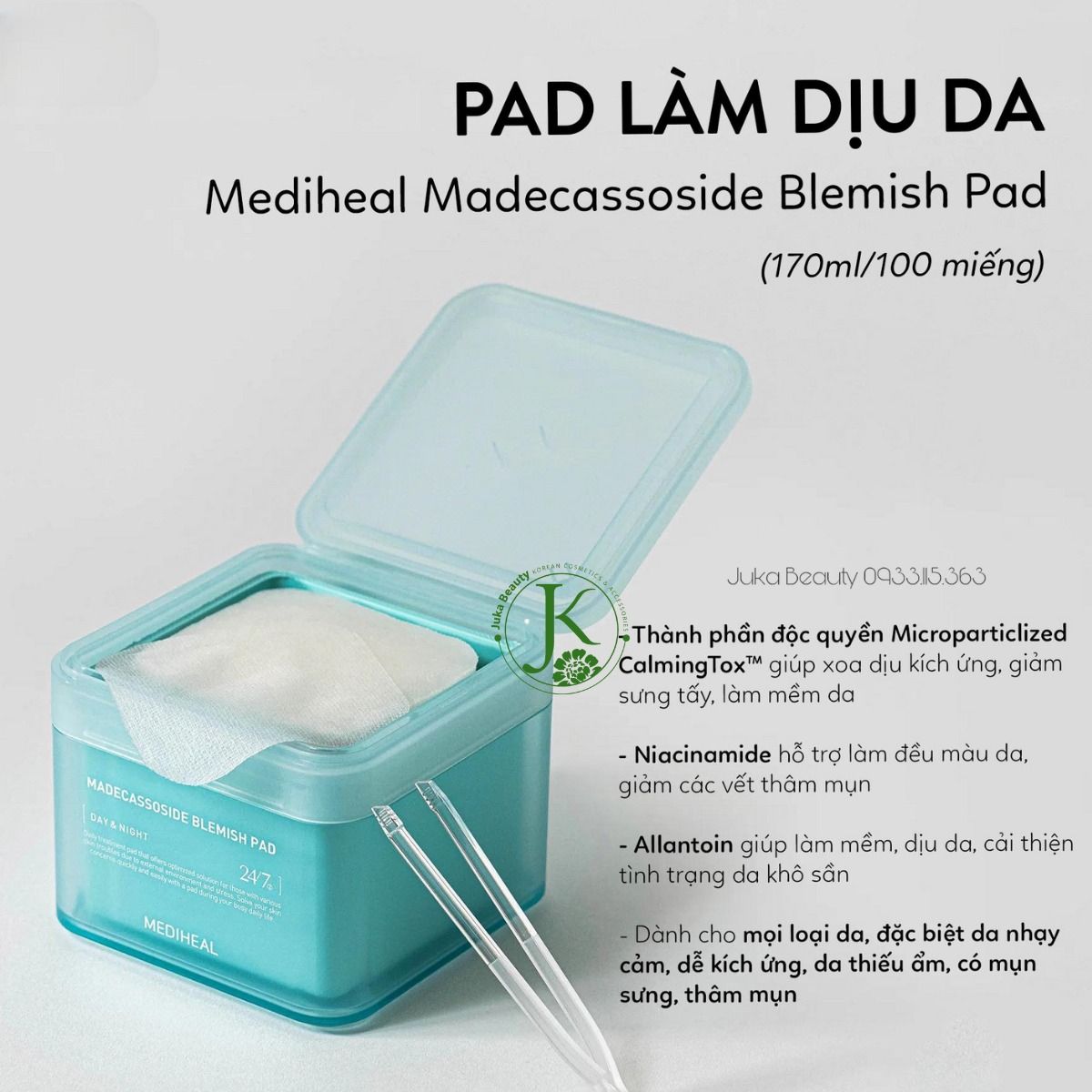 Miếng Bông Làm Dịu, Phục Hồi Làn Da Mụn Mediheal Madecassoside Blemish Pad 170ml (100 Miếng)
