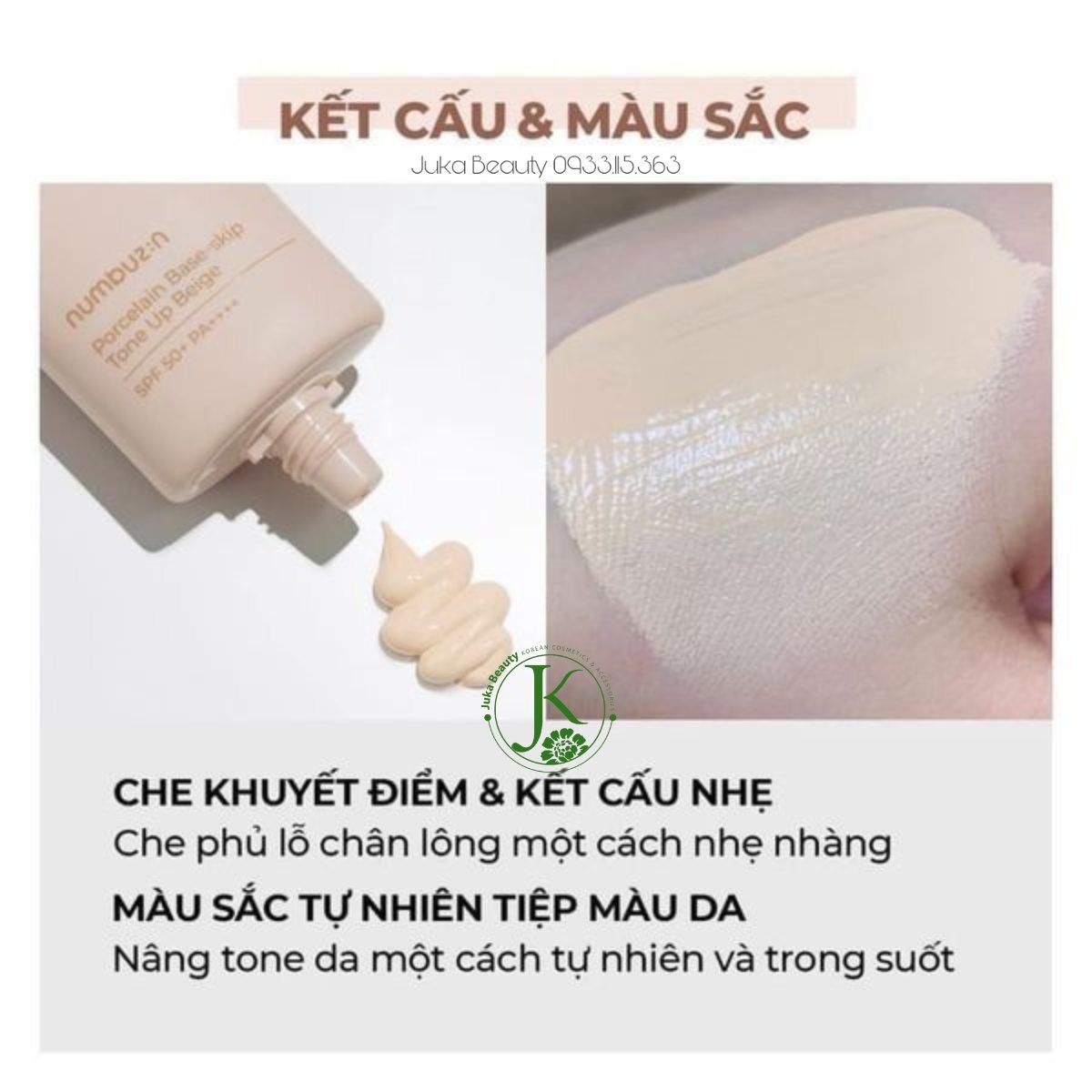 Kem Chống Nắng Nâng Tone Da Numbuzin Porcelain Base Skip Tone Up Beige No.3 50ml