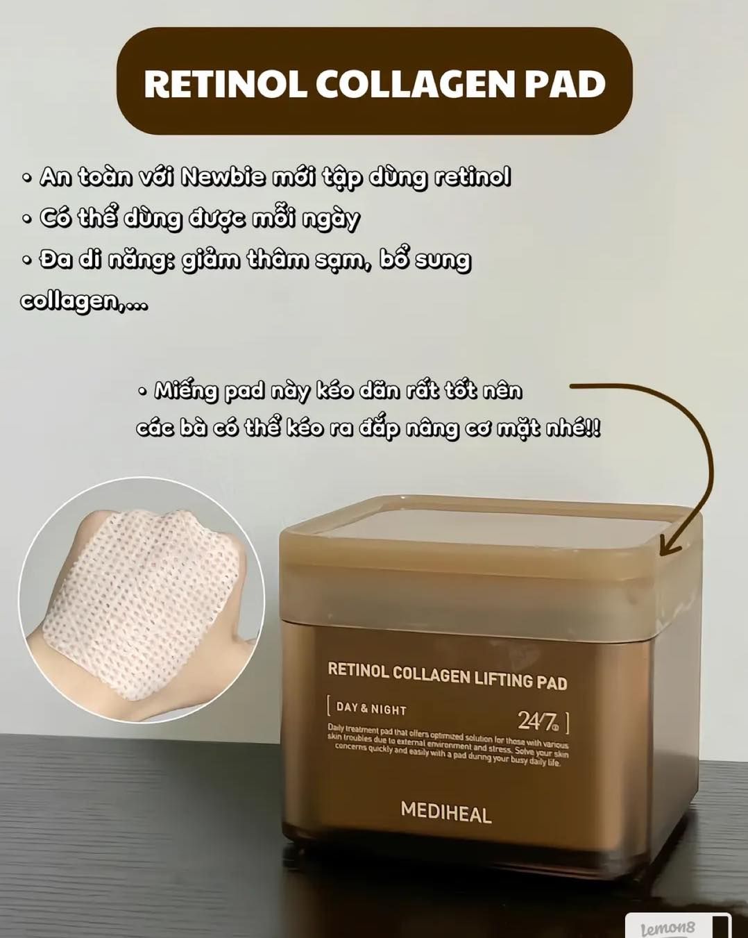 Miếng Bông Nâng Cơ, Chống Lão Hóa Mediheal Retinol Collagen Lifting Pad 180ml (100 miếng)