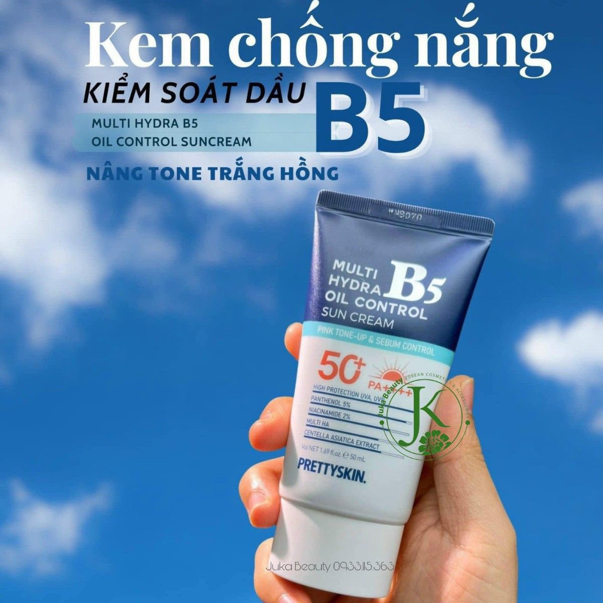  Kem Chống Nắng Kiềm Dầu, Nâng Tone Tự Nhiên Prettyskin Multi Hydra B5 Oil Control Sun Cream SPF50+ PA++++ 50ml 