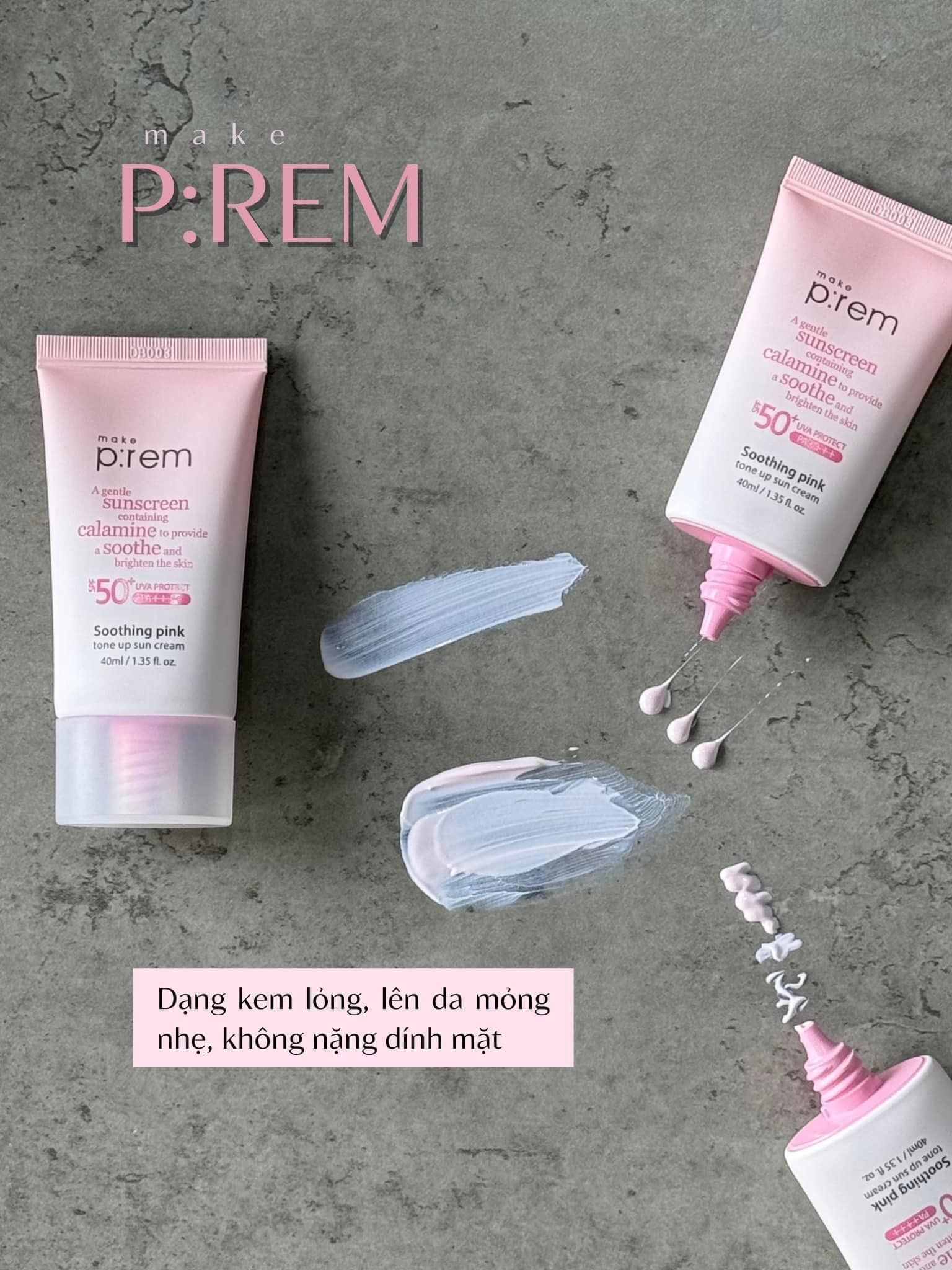 Kem Chống Nắng Nâng Tone Trắng Hồng Make P:rem Soothing Pink Tone Up Sun Cream SPF50+ PA++++ 50ml (HỒNG)