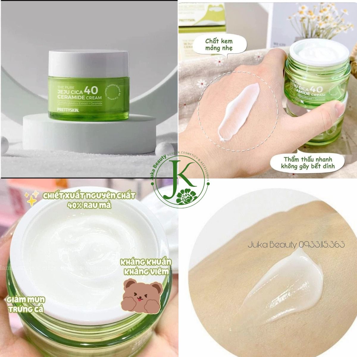 Kem Dưỡng Rau Má, Dưỡng Trắng PrettySkin The Pure Jeju Cica 40 Ceramide Cream 52ml
