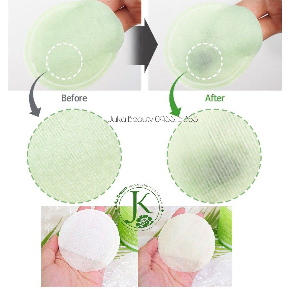 Toner Pad Trà Xanh, Tẩy Da Chết Neogen Green Tea Moist PHA Gauze Peeling 190ml (30 Miếng)