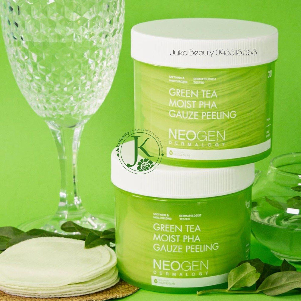 Toner Pad Trà Xanh, Tẩy Da Chết Neogen Green Tea Moist PHA Gauze Peeling 190ml (30 Miếng)