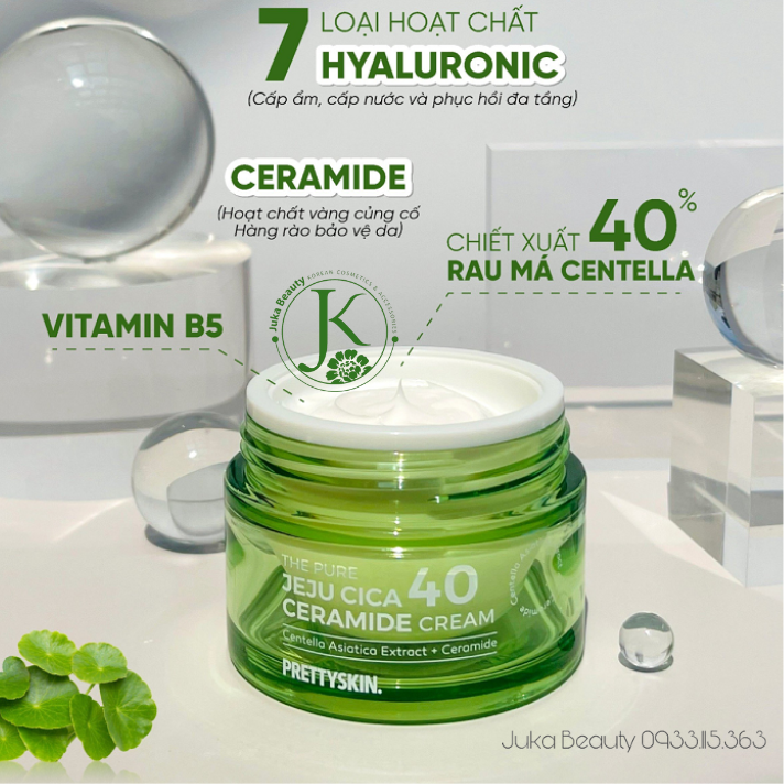 Kem Dưỡng Rau Má, Dưỡng Trắng PrettySkin The Pure Jeju Cica 40 Ceramide Cream 52ml