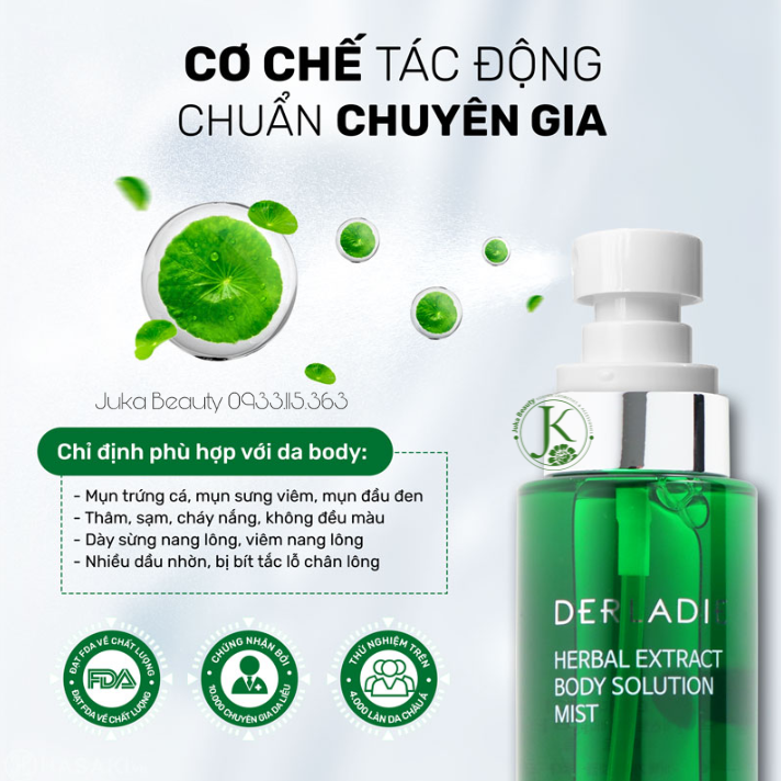 Xịt Mờ Thâm Mụn, Giảm Viêm Nang Lông Body Derladie Herbal Extract Body Solution Mist 150ml