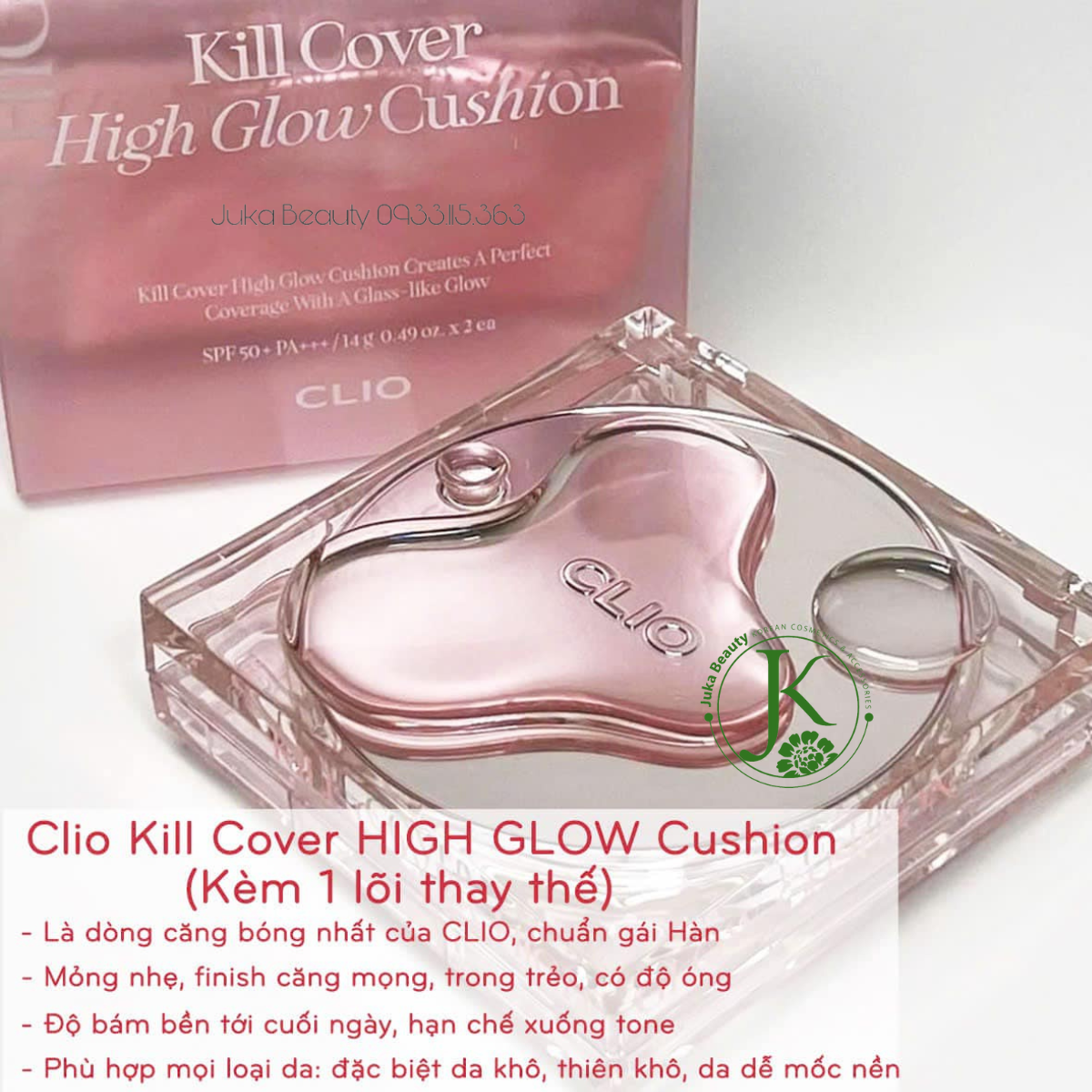 (KÈM LÕI) Phấn Nước Căng Bóng Da Clio Kill Cover High Glow Cushion SPF50+ PA+++ 14g*2