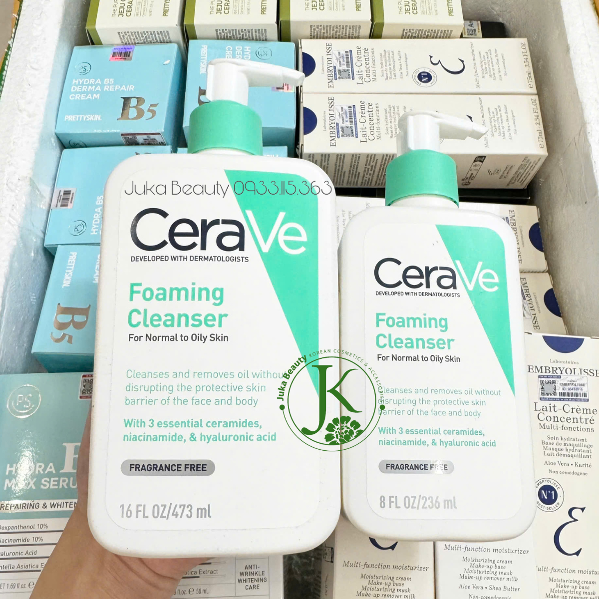Sữa Rửa Mặt Sạch Da, Dịu Nhẹ Dành Cho Da Dầu CeraVe Foaming Cleanser For Oily Skin 236ml/ 473ml (Bản Pháp)