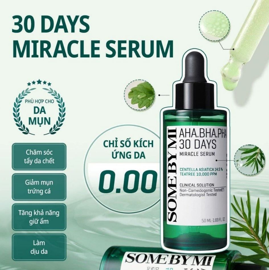 (Mẫu mới) Tinh chất giảm mụn, làm dịu da Some By Mi AHA BHA PHA 30 Days Miracle Serum 50ml