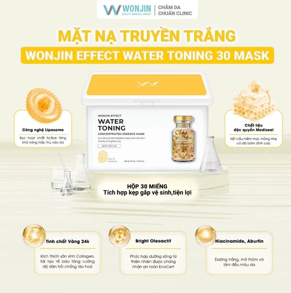 (Hộp 30 miếng) Mặt Nạ Giấy Dưỡng ẩm Wonjin Effect Concentrated Essence Mask 350g