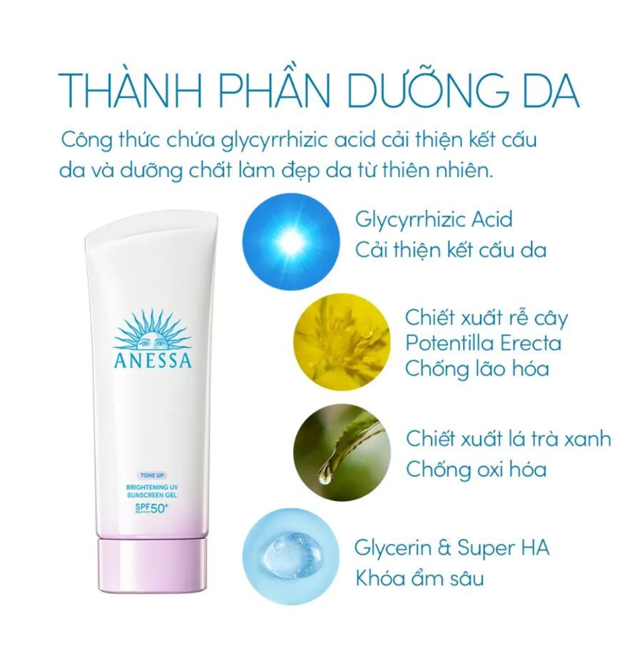 Kem Chống Nắng Dạng Gel Nâng Tone, Hiệu Chỉnh Màu Da Anessa TONE UP Brightening UV Sunscreen Gel SPF50+ PA++++ 90g (NEW 2024)