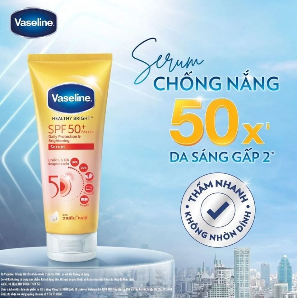 Sữa Dưỡng Thể Dạng Serum Chống Nắng và Nâng Tone Da Vaseline Daily Protection & Brightening Serum SPF50+ PA++++ 300ml