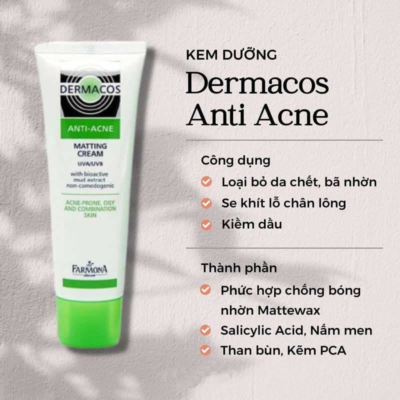 Kem Dưỡng Kiềm Dầu Giảm Mụn Dermacos Anti-Acne Matting Cream 50ml