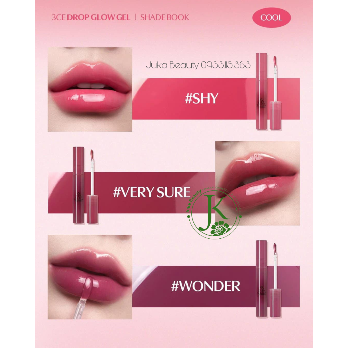 (NEW) Son Bóng Dạng Gel, Căng Mọng Môi 3CE Drop Glow Gel 4g