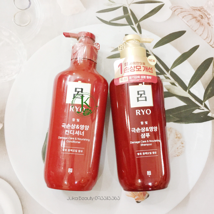 Bộ Gội Xả Thảo Dược Hoàng Cung Phục Hồi Tóc Ryo Damage Care & Nourishing Set 550ml (Đỏ)
