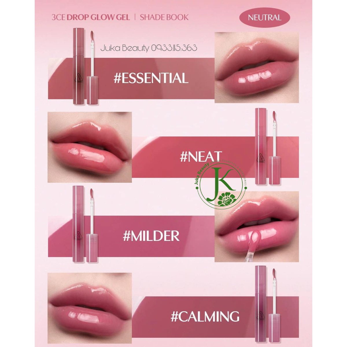 (NEW) Son Bóng Dạng Gel, Căng Mọng Môi 3CE Drop Glow Gel 4g