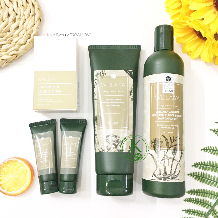 Bộ dầu gội - xả chiết xuất gừng hà thủ ô cấp ẩm giảm rụng tóc Weilaiya Zingiber Officinale Juice Bright Hair