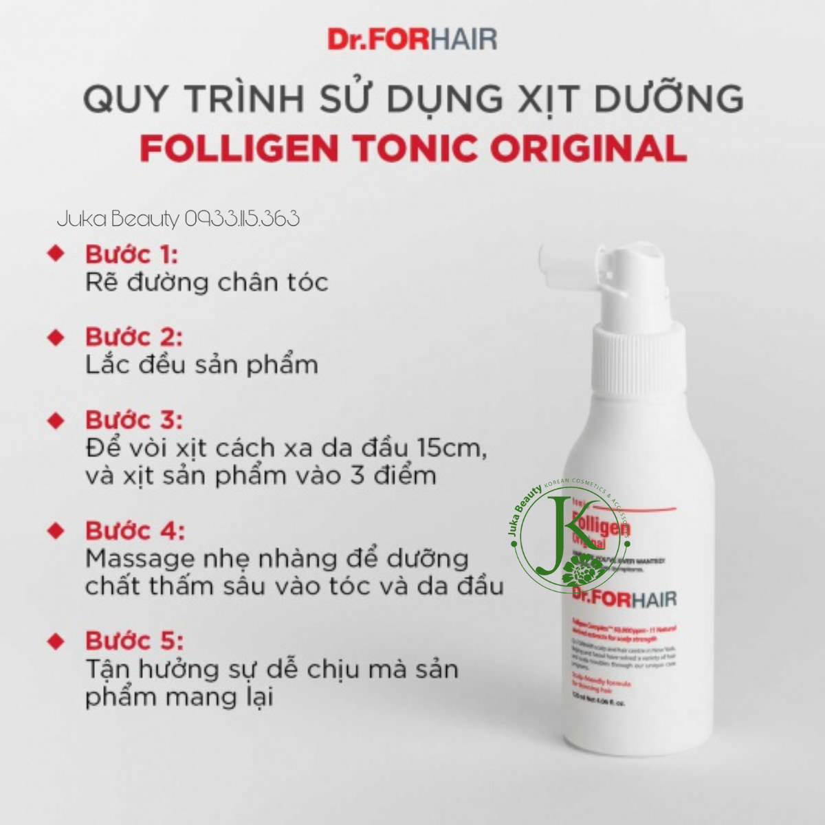 Xịt Hỗ Trợ Mọc Tóc, Dưỡng Tóc Mềm Mượt DR.FORHAIR Folligen Tonic Original 120ml
